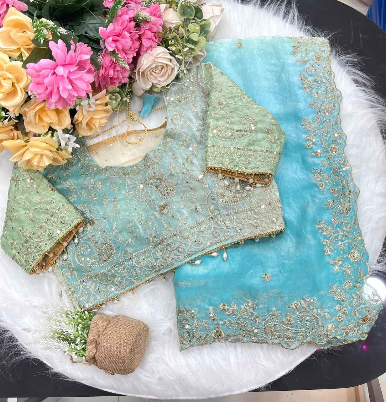 neelaab noorleher designer saree - yooneck