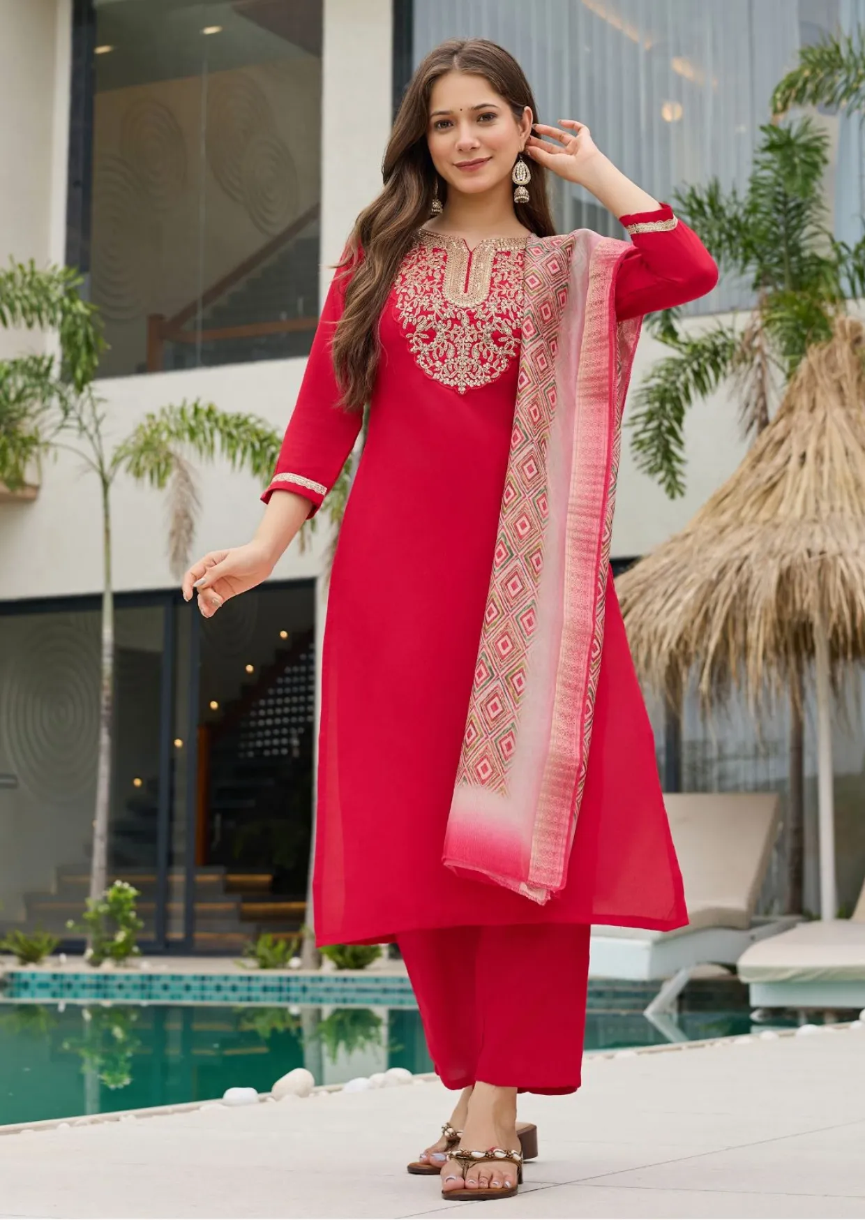 ruby elegance heavy rayon embroidered suit set - yooneck