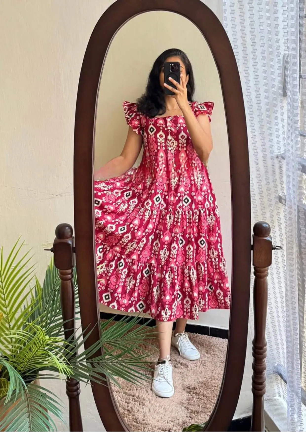 artistic patola print soft cotton flared dress - yooneck