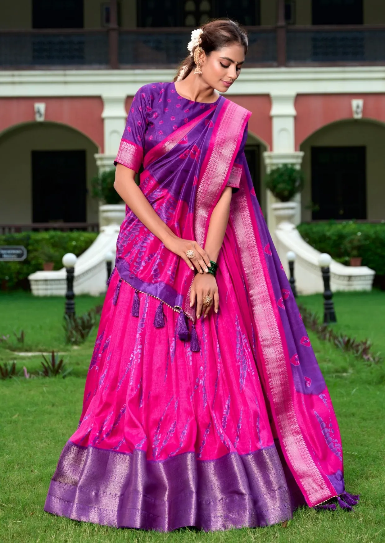 rangiya shibori dola lehenga set - yooneck