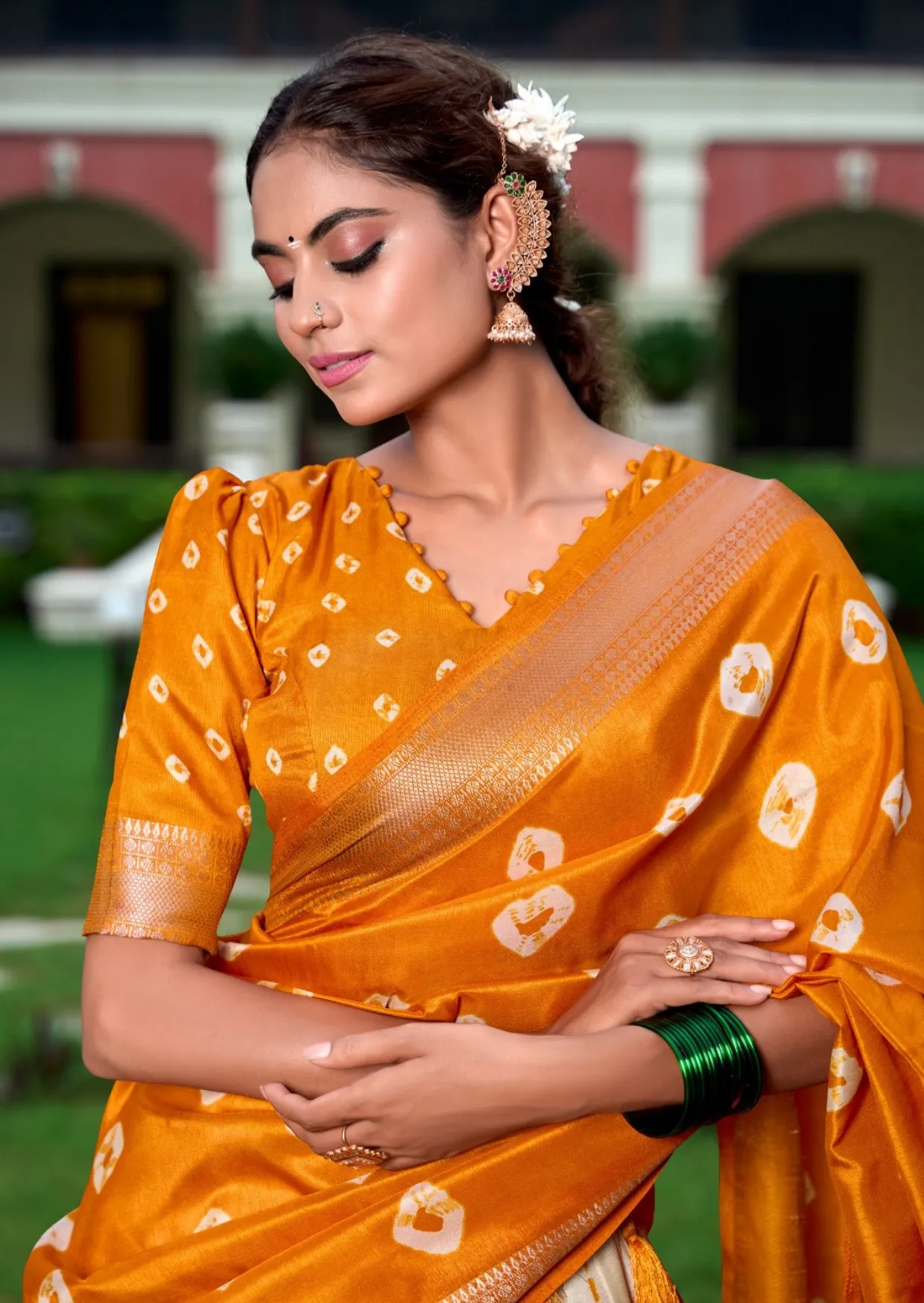 gulzar suryamukhi shibori zari dola silk lehenga set - yooneck