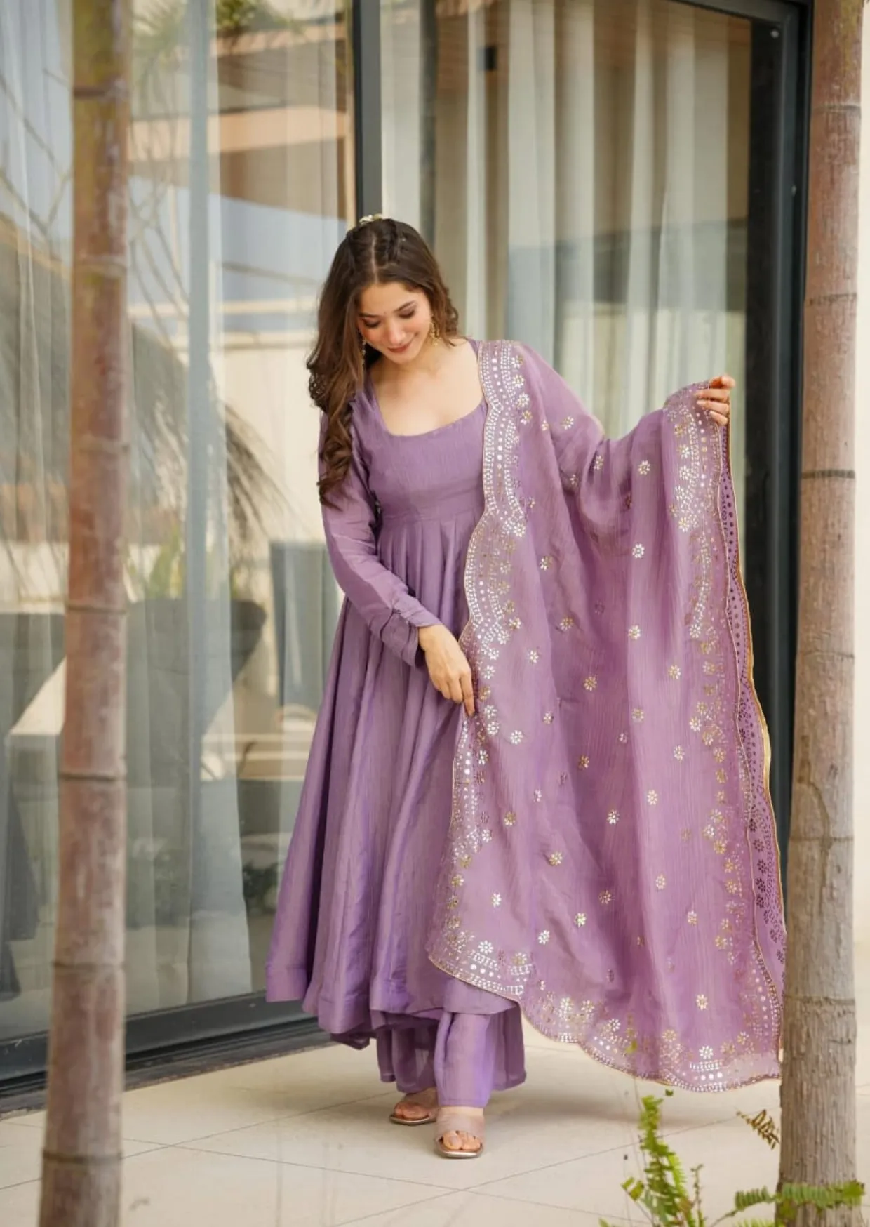 amrita lavender chinon suit set - yooneck
