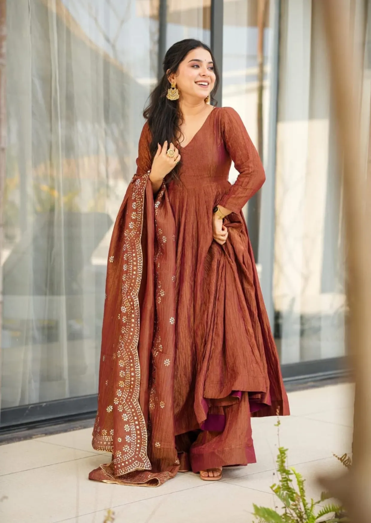mridula tamra chinon anarkali suit set - yooneck