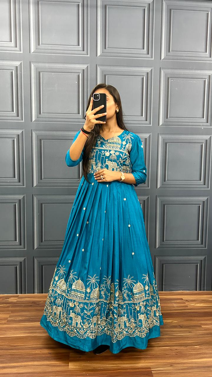 saanvi teal heritage gown