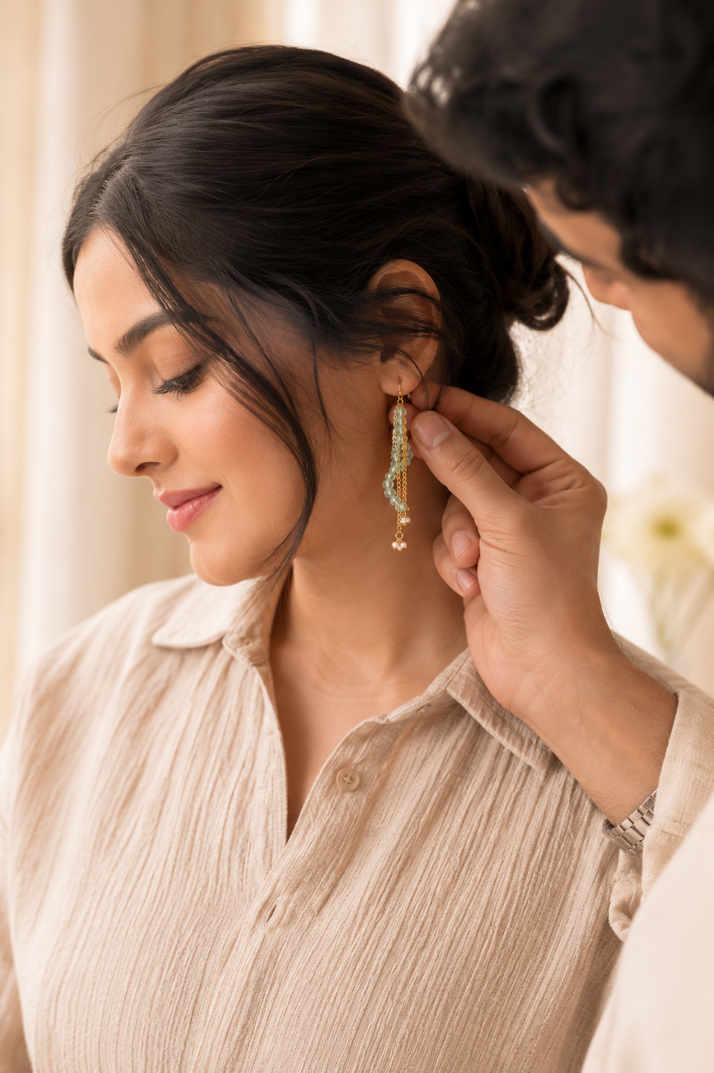 mint pearl cascade earrings