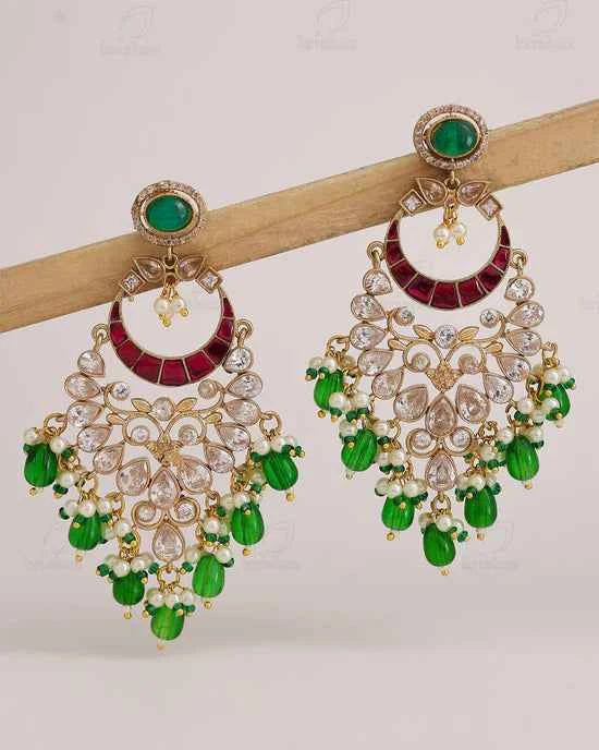 emerald ruby noor kundan & pearl statement earrings - yooneck