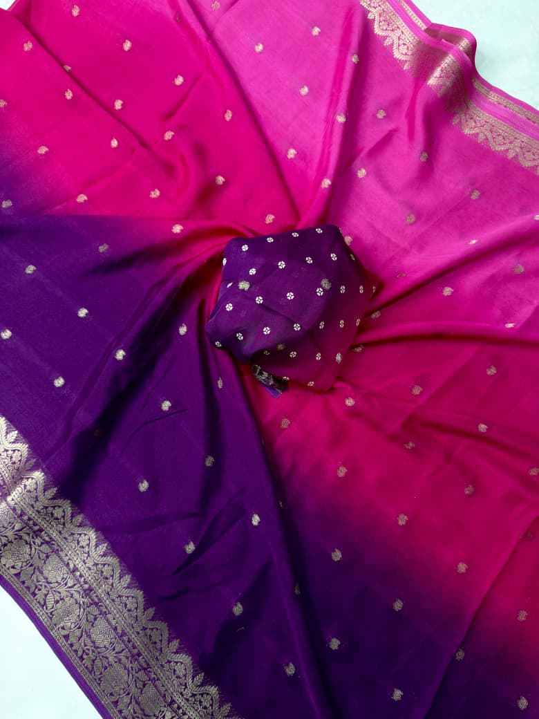 rangsaaz dual tone crepe silk saree - yooneck
