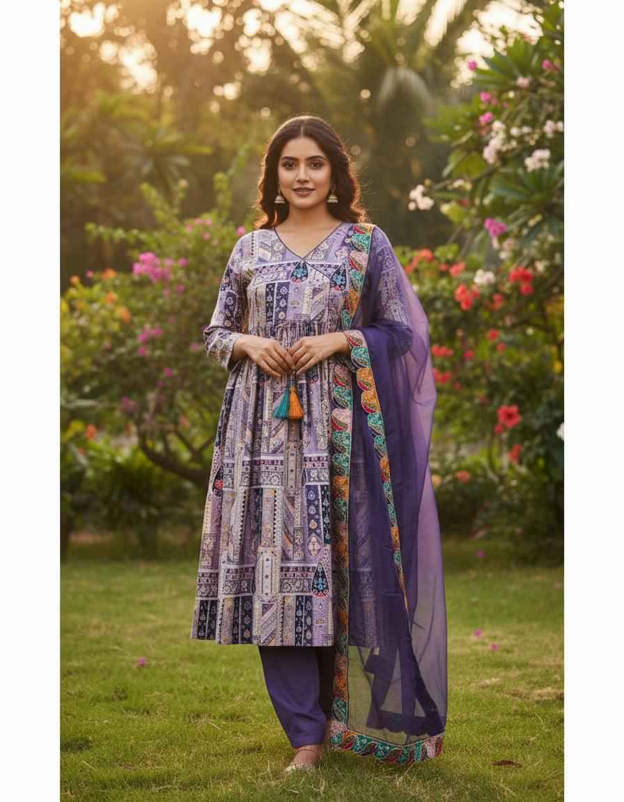 ira lavender angrakha suit set - yooneck
