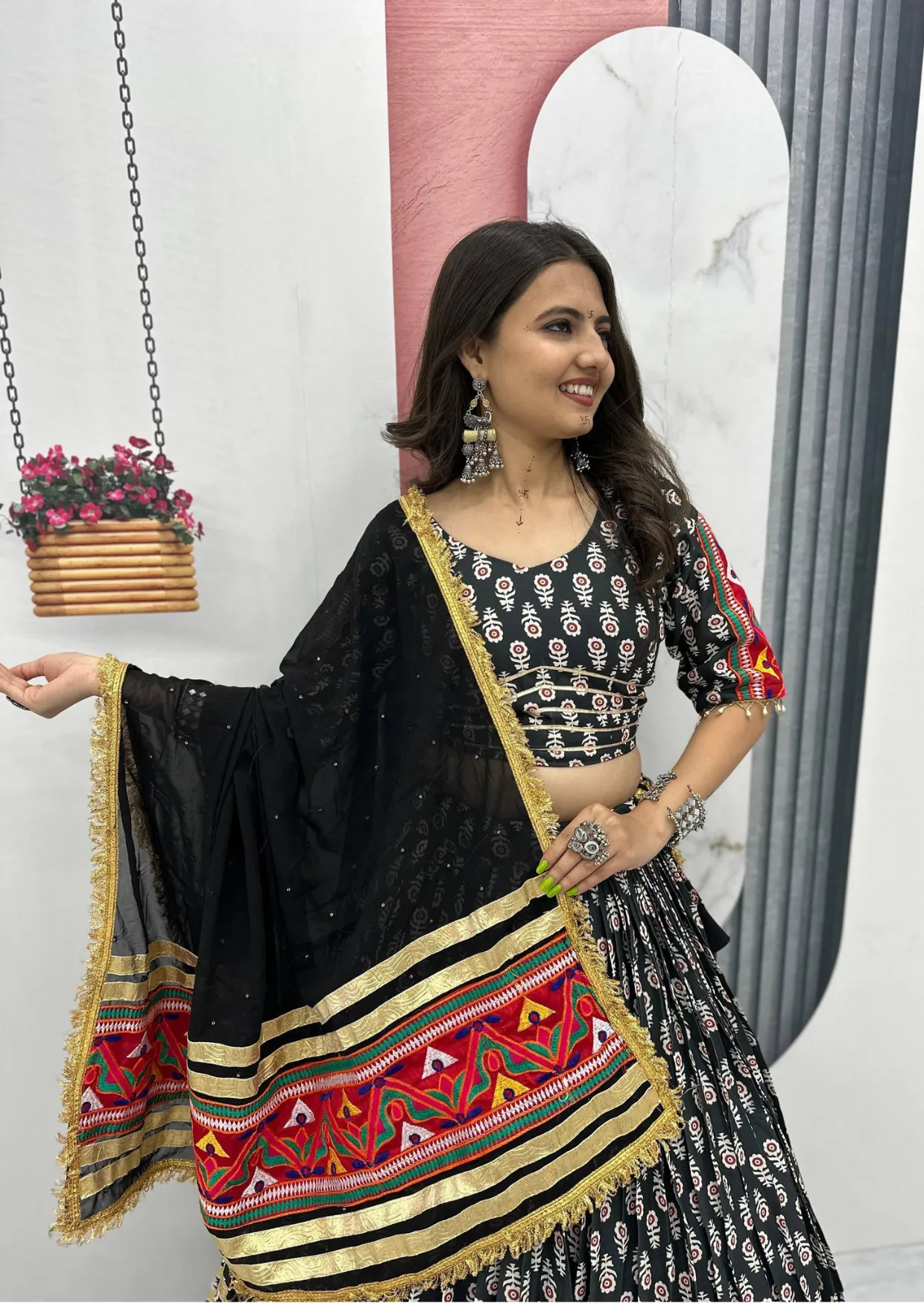 gamathi ribbon work riyon cotton lehenga choli set - yooneck