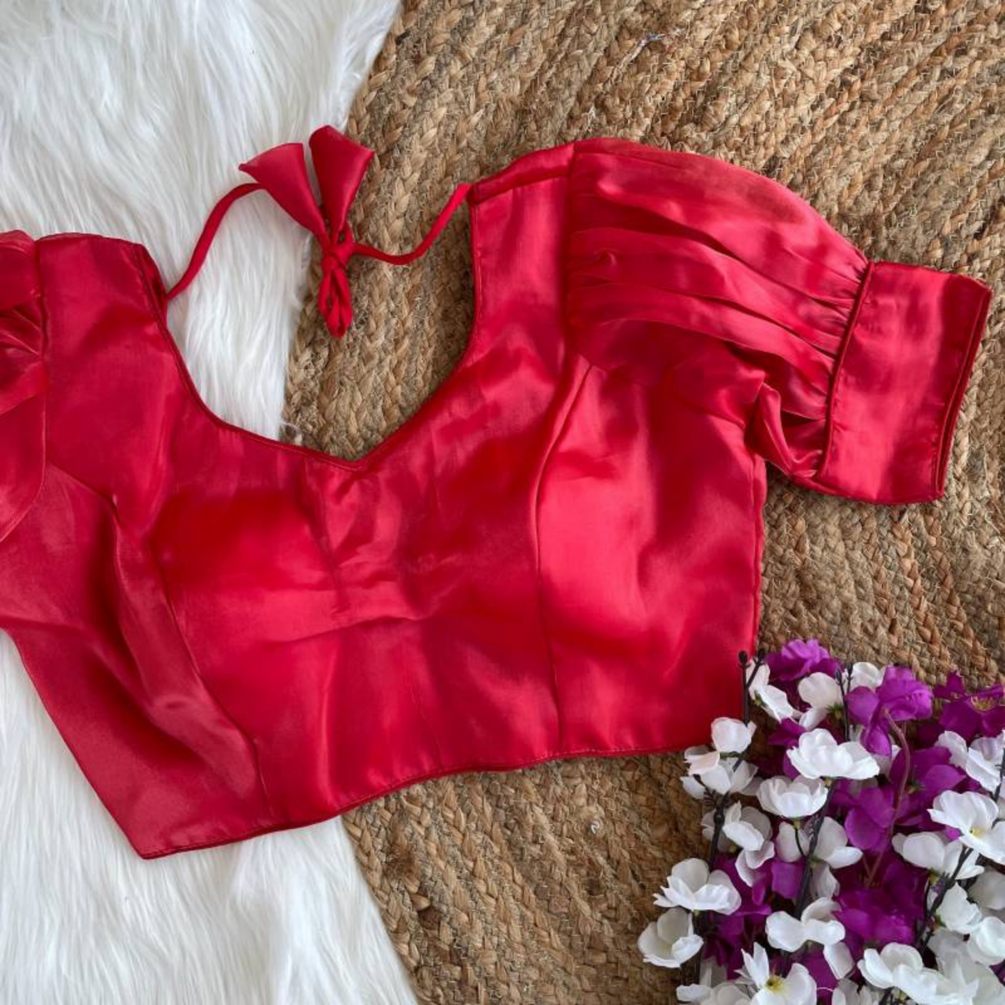 noelle red organza puff jimmy choo blouse