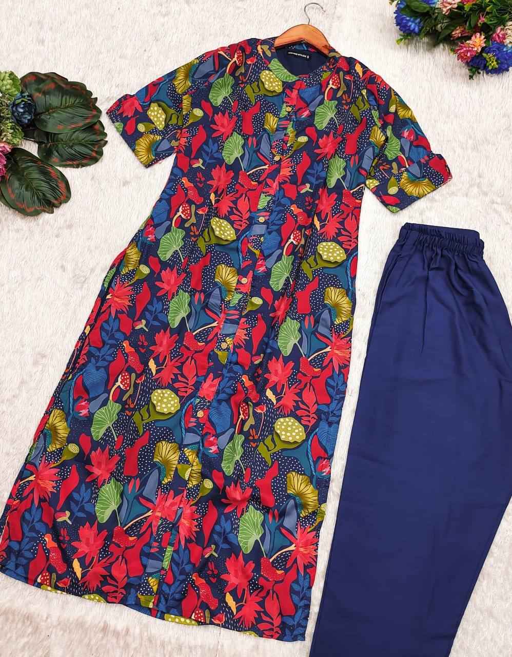 anaya indigo a-line kurti set - yooneck