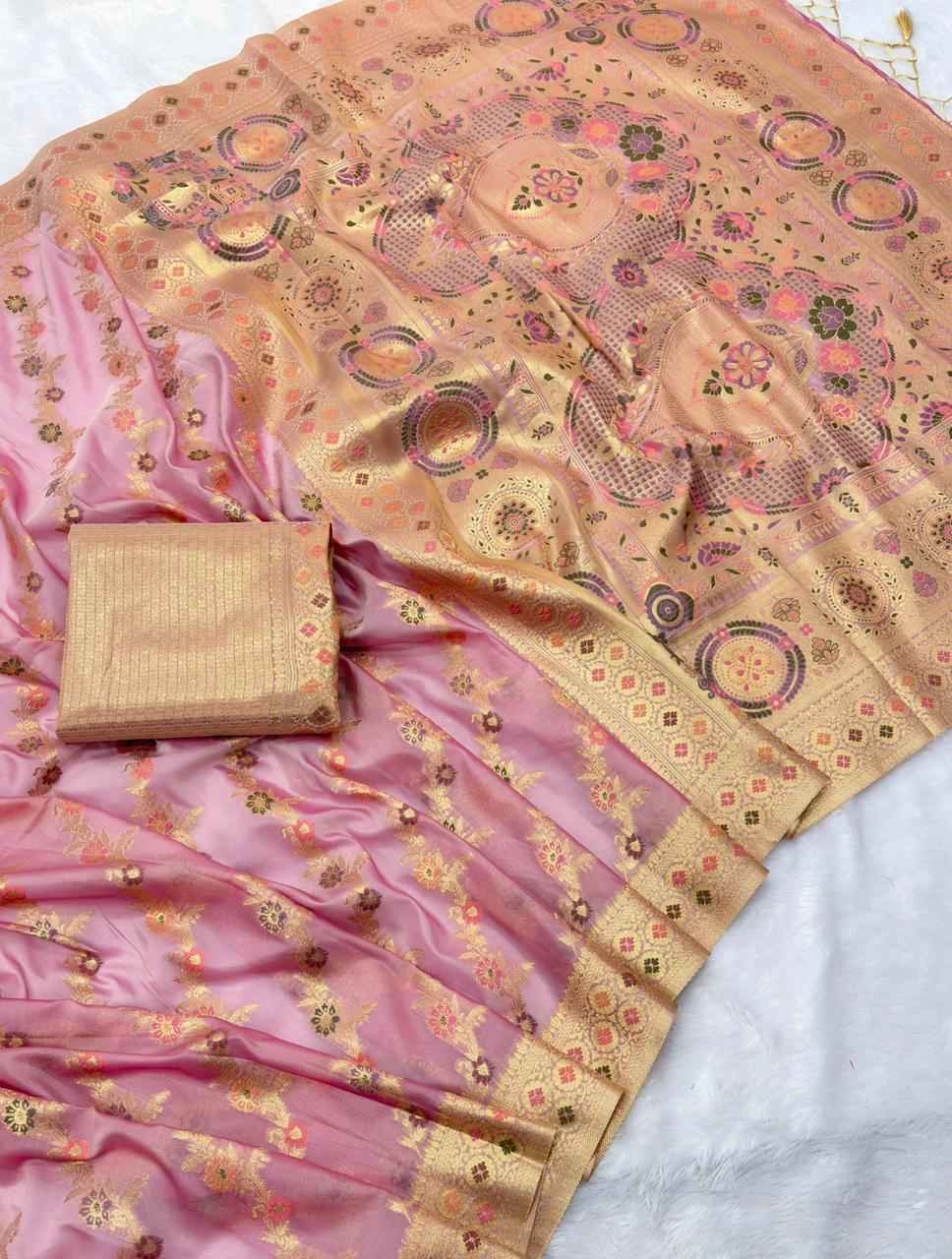 rose kanchan kora silk zari woven saree - yooneck