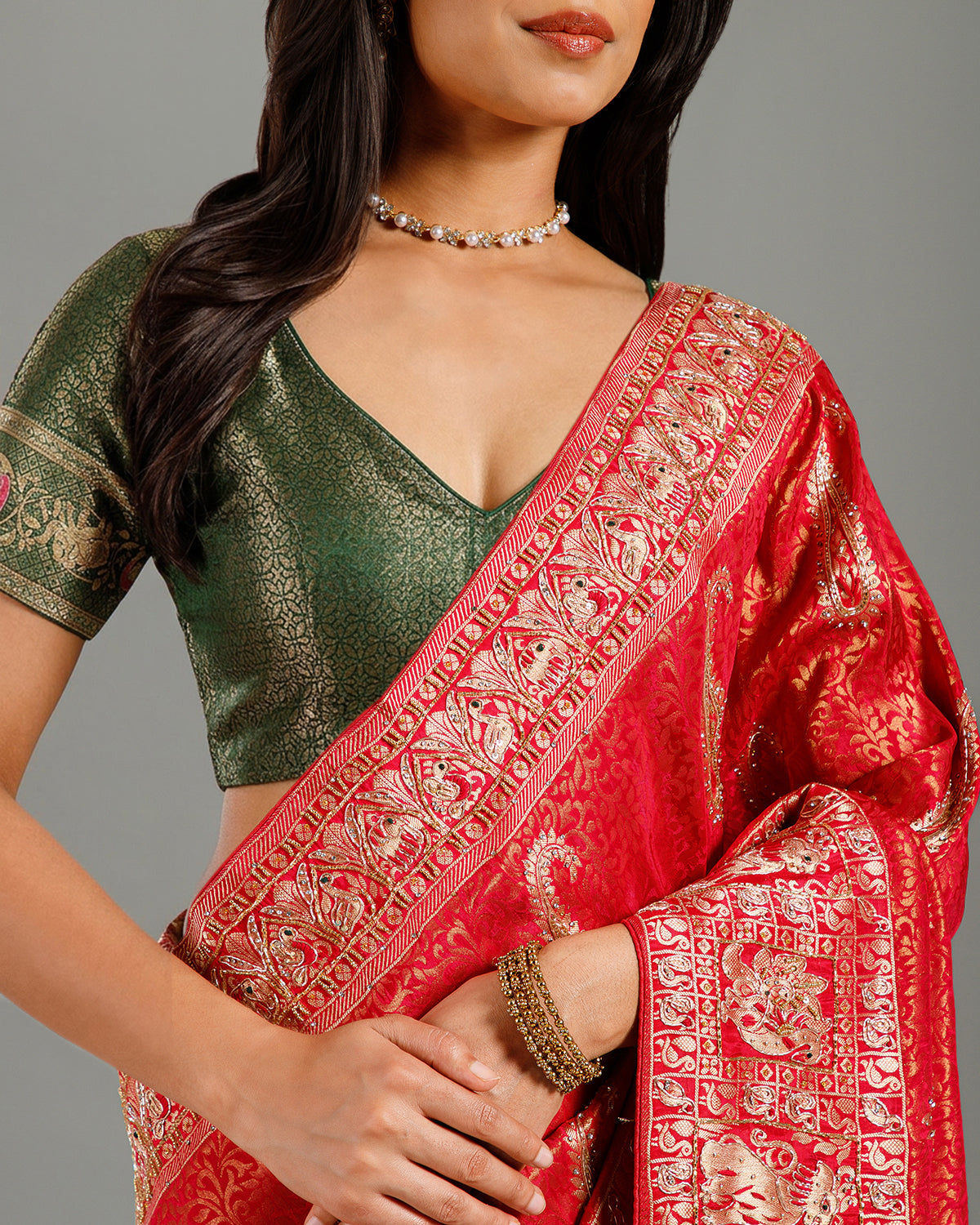 premium rani kanjivaram silk saree with zardozi & cutdana work