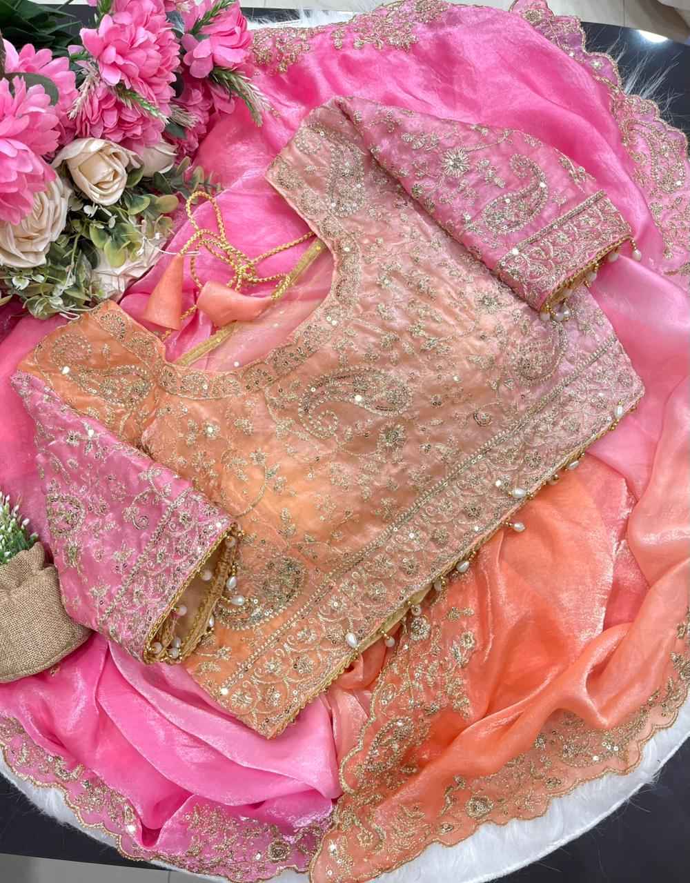 gulaab pehrava ombre designer saree - yooneck