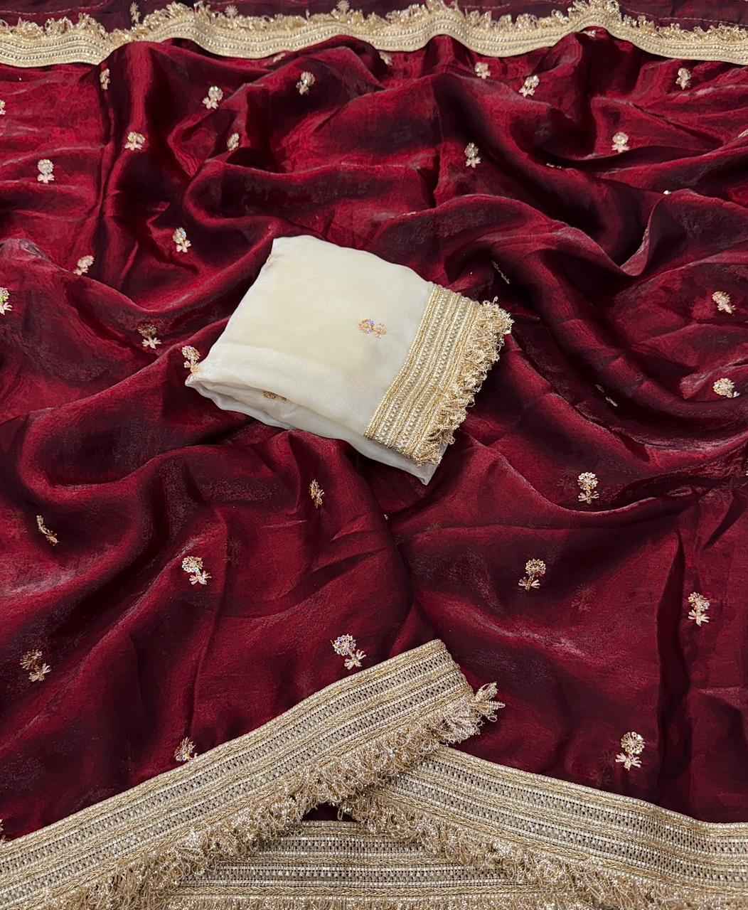 rajsi crimson zari elegance saree - yooneck