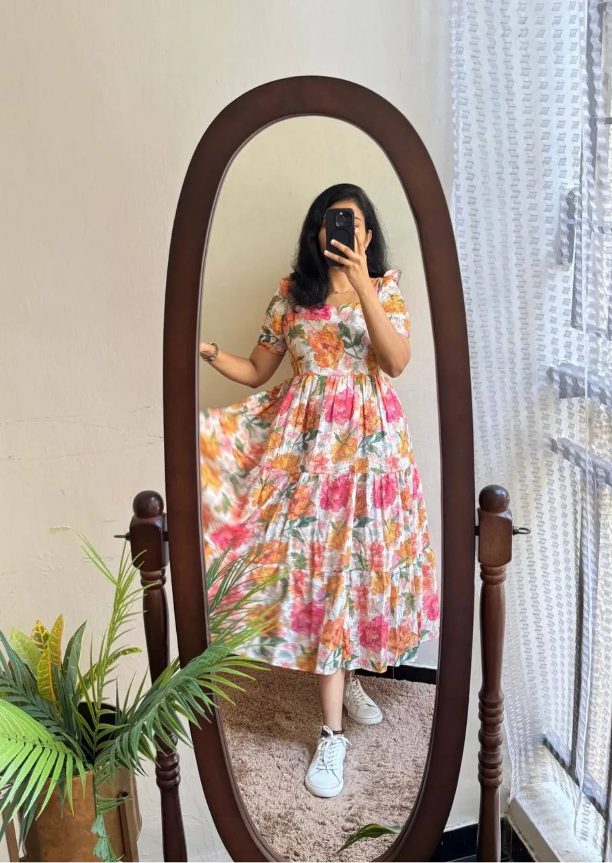 elegant textured floral football fabric midi dress - yooneck