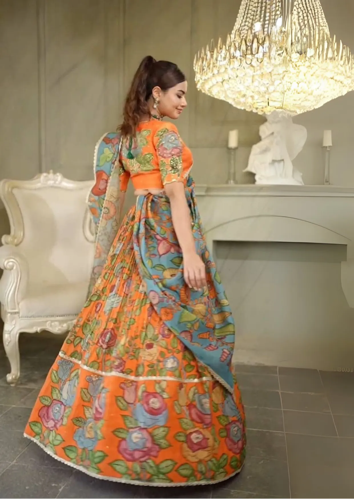 aranya multicolor floral digital print lehenga - yooneck