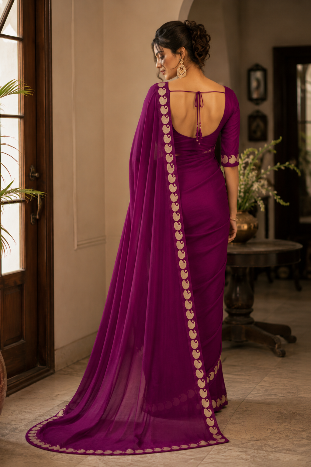 meherika magenta viscose georgette saree - yooneck