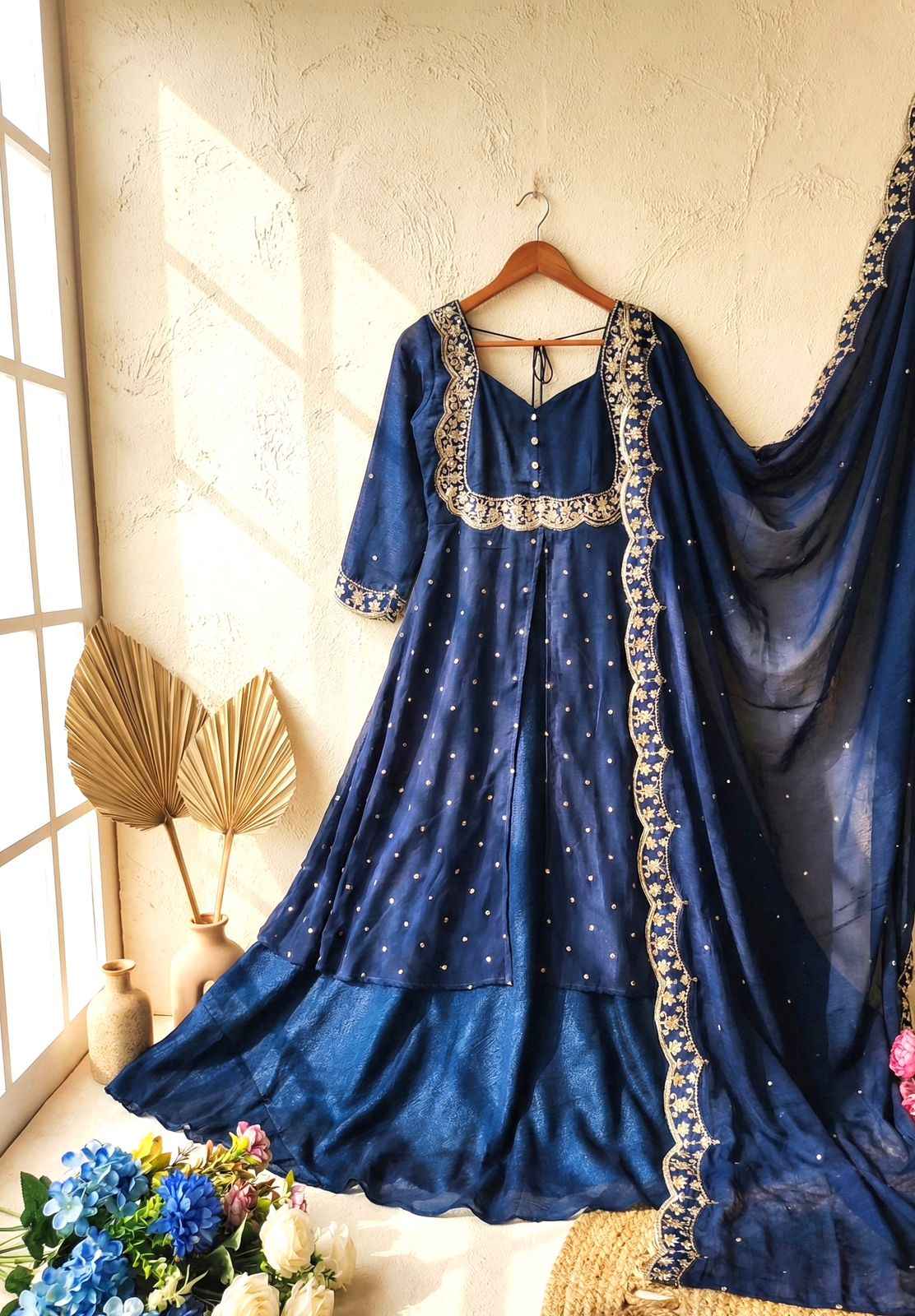meher navy zari festive cape set - yooneck