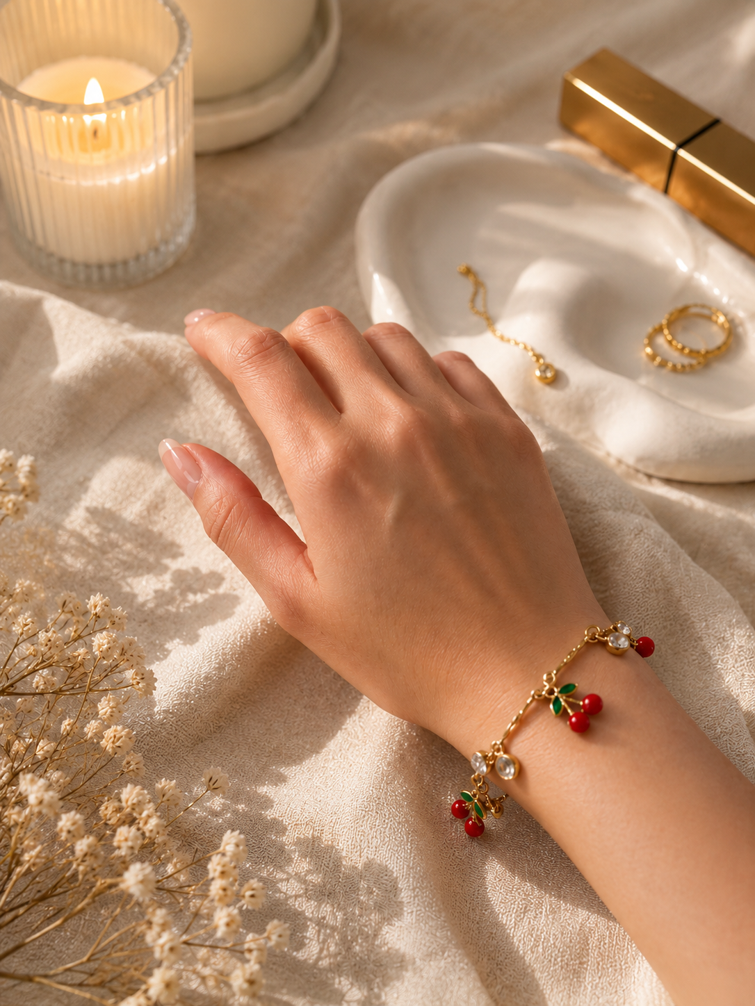cherry blossom charm bracelet
