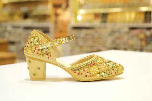 rangratna gold embellished block heels - yooneck