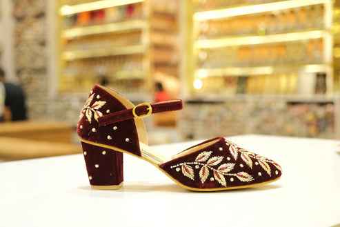 mehrun velvet zari block heels - yooneck