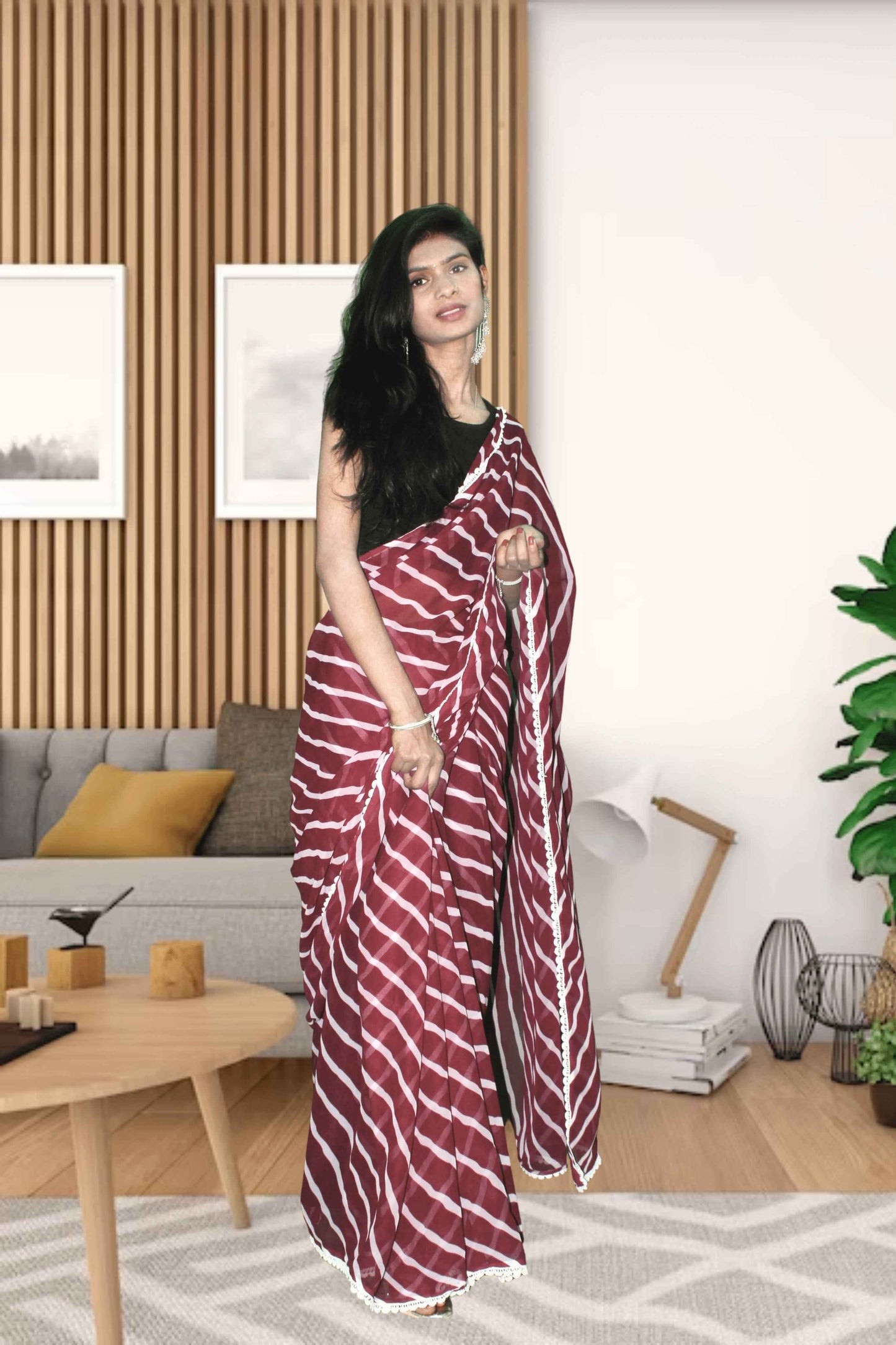 aafreen georgette laheriya saree with blouse - yooneck