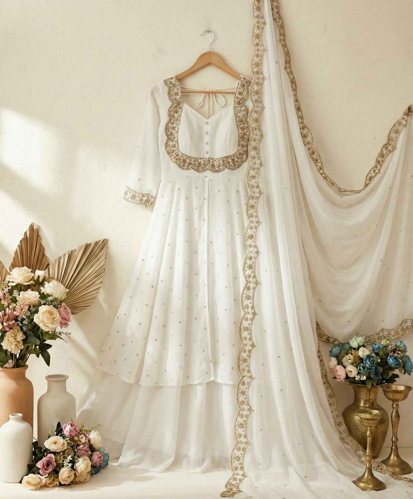 aafreen ivory zari festive cape set - yooneck