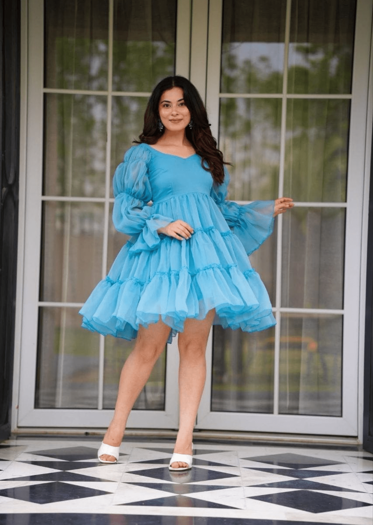 aqua ruffled mini dress Aqua Charm Ruffled Short Dress