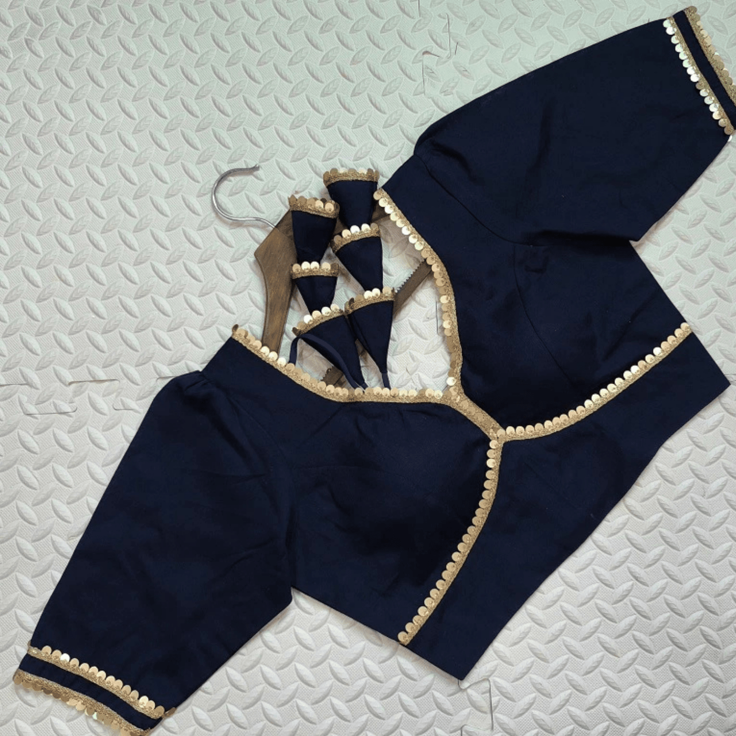 avira midnight blue sequin flex cotton blouse - yooneck