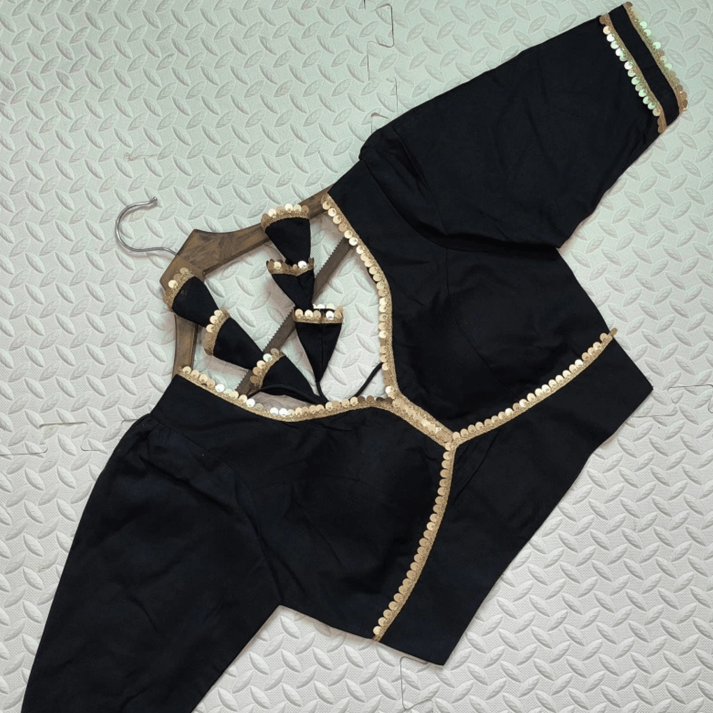 avira noir sequin flex cotton blouse - yooneck