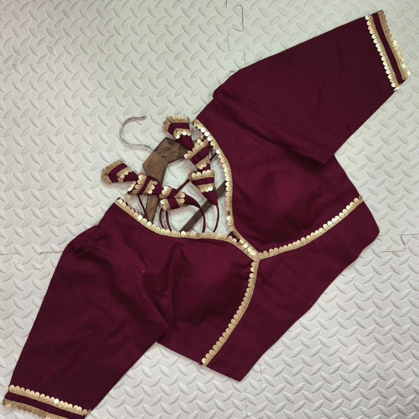 avira wine sequin flex cotton blouse - yooneck