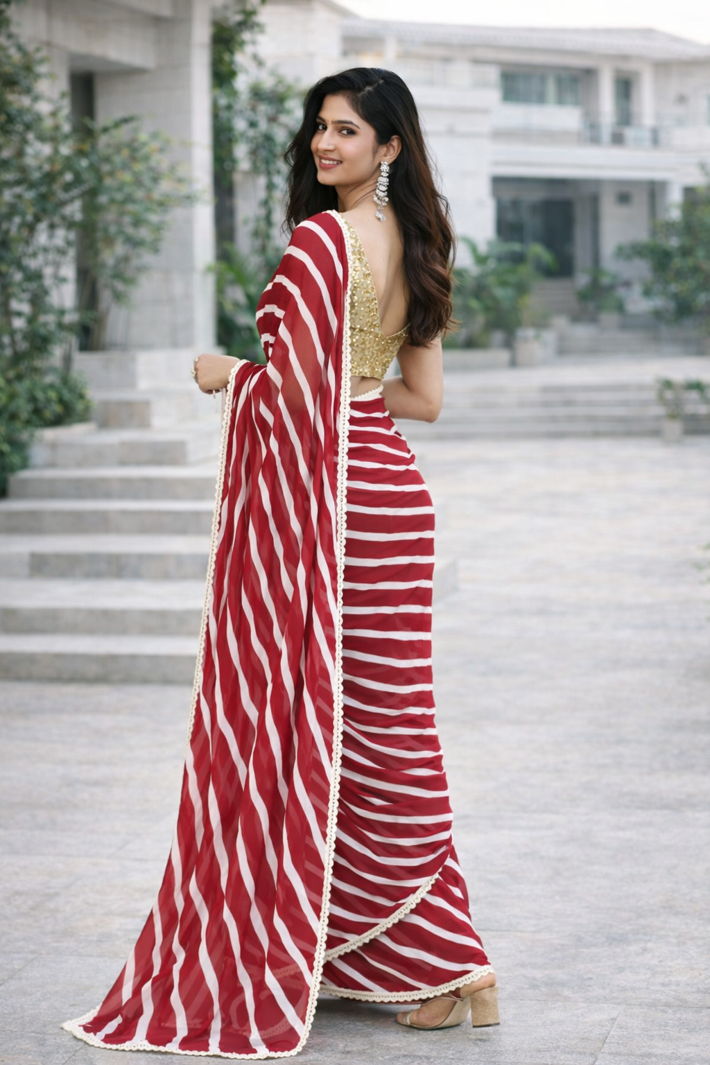 aafreen georgette laheriya saree with blouse