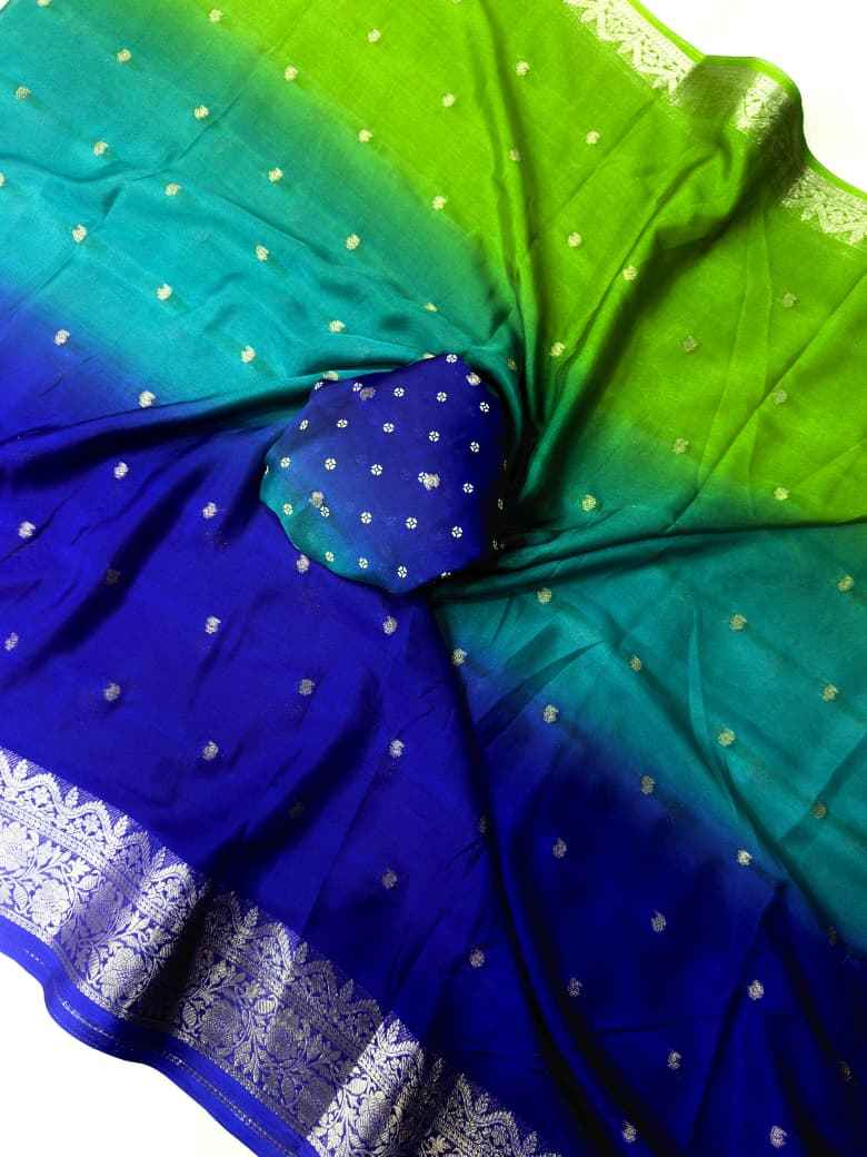 neelharit rangsaaz crepe silk saree - yooneck