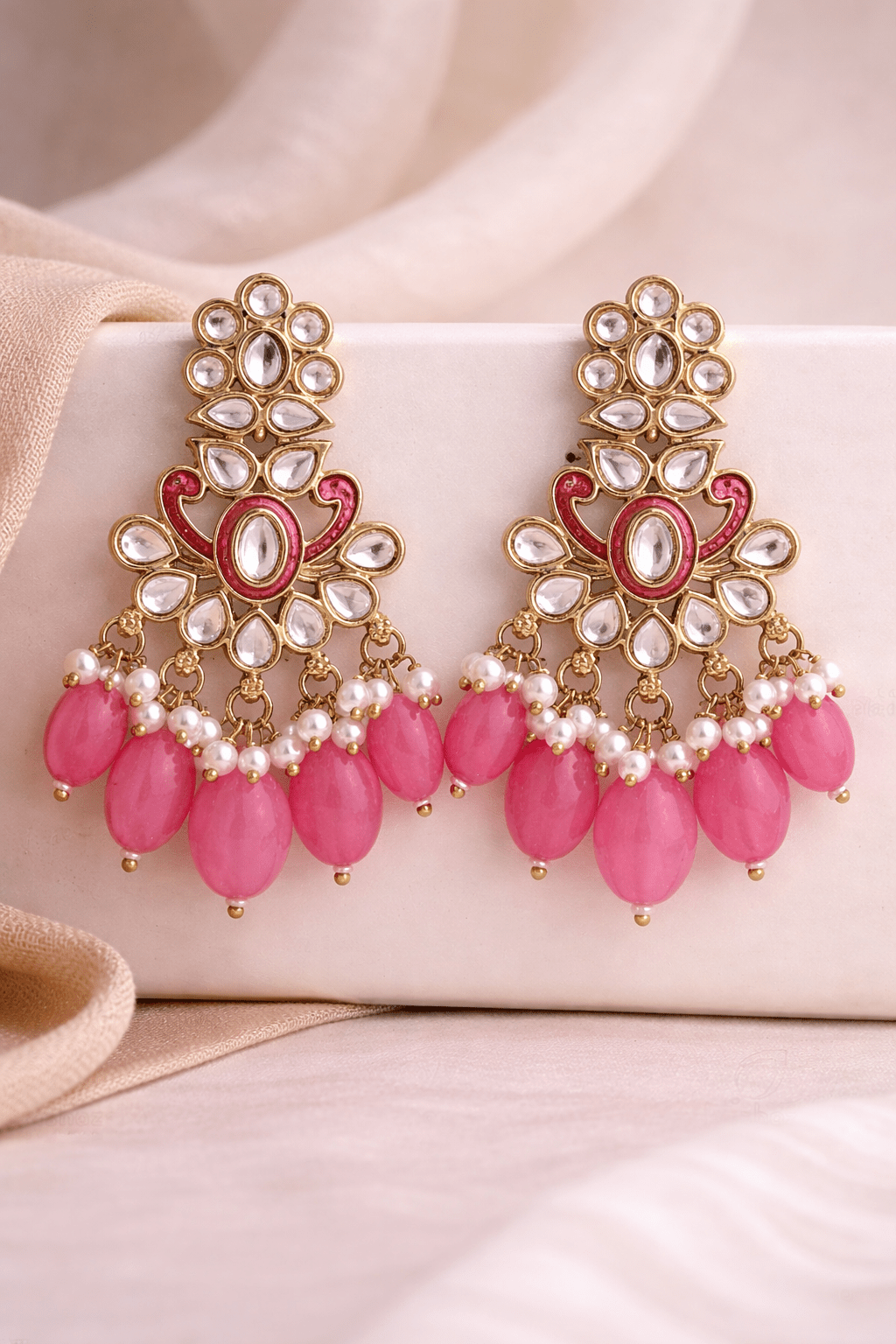 bhargavi blush kundan pearl danglers - yooneck