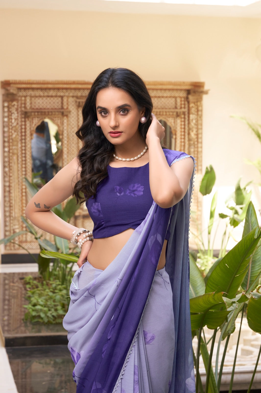 violet whisper floral soft georgette saree