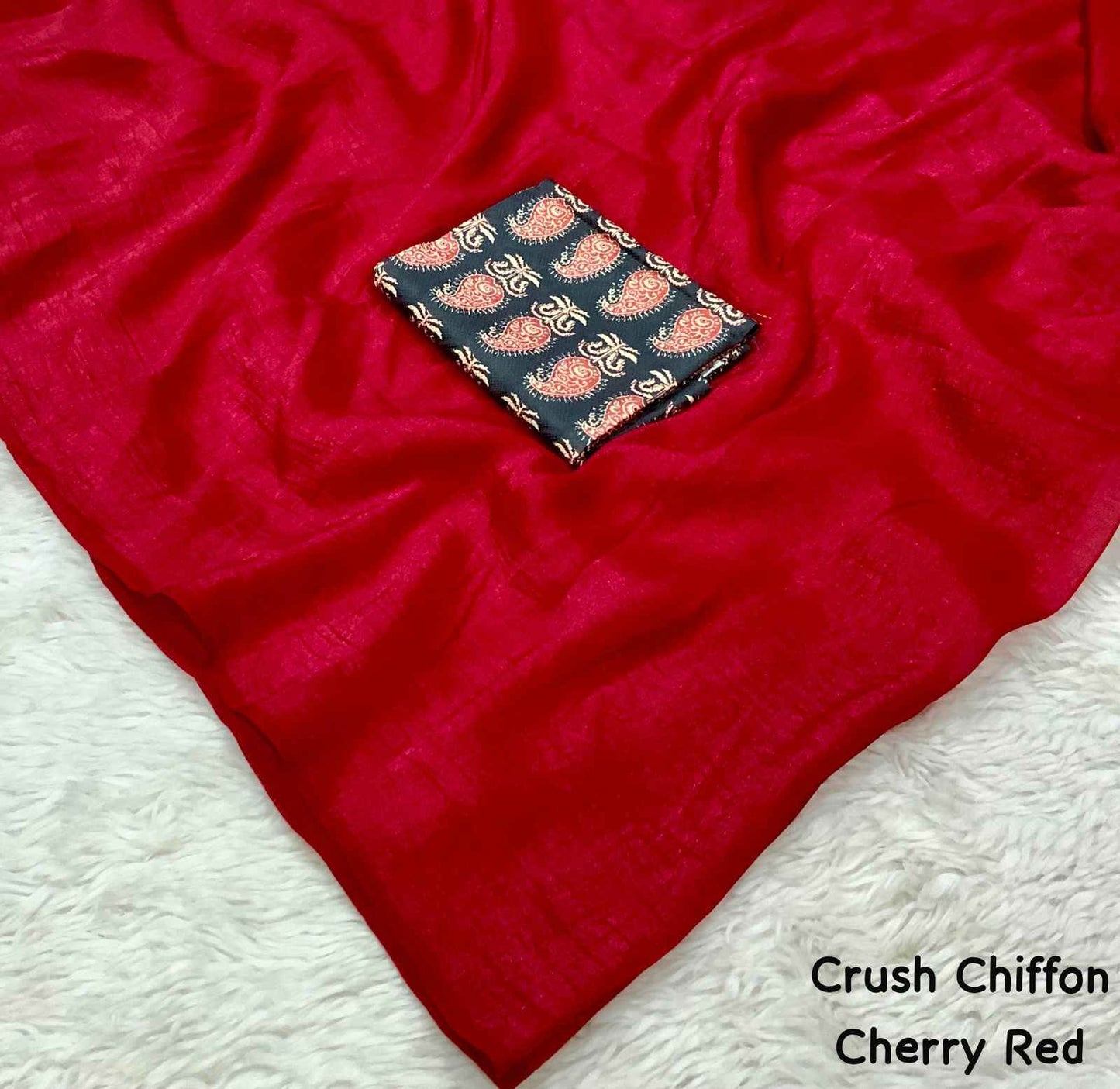 devyani soft crush chiffon saree with printed blouse - yooneck
