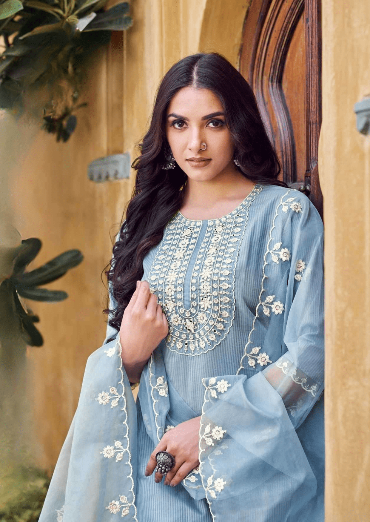 frosted blue vibezz glam kurti set - yooneck