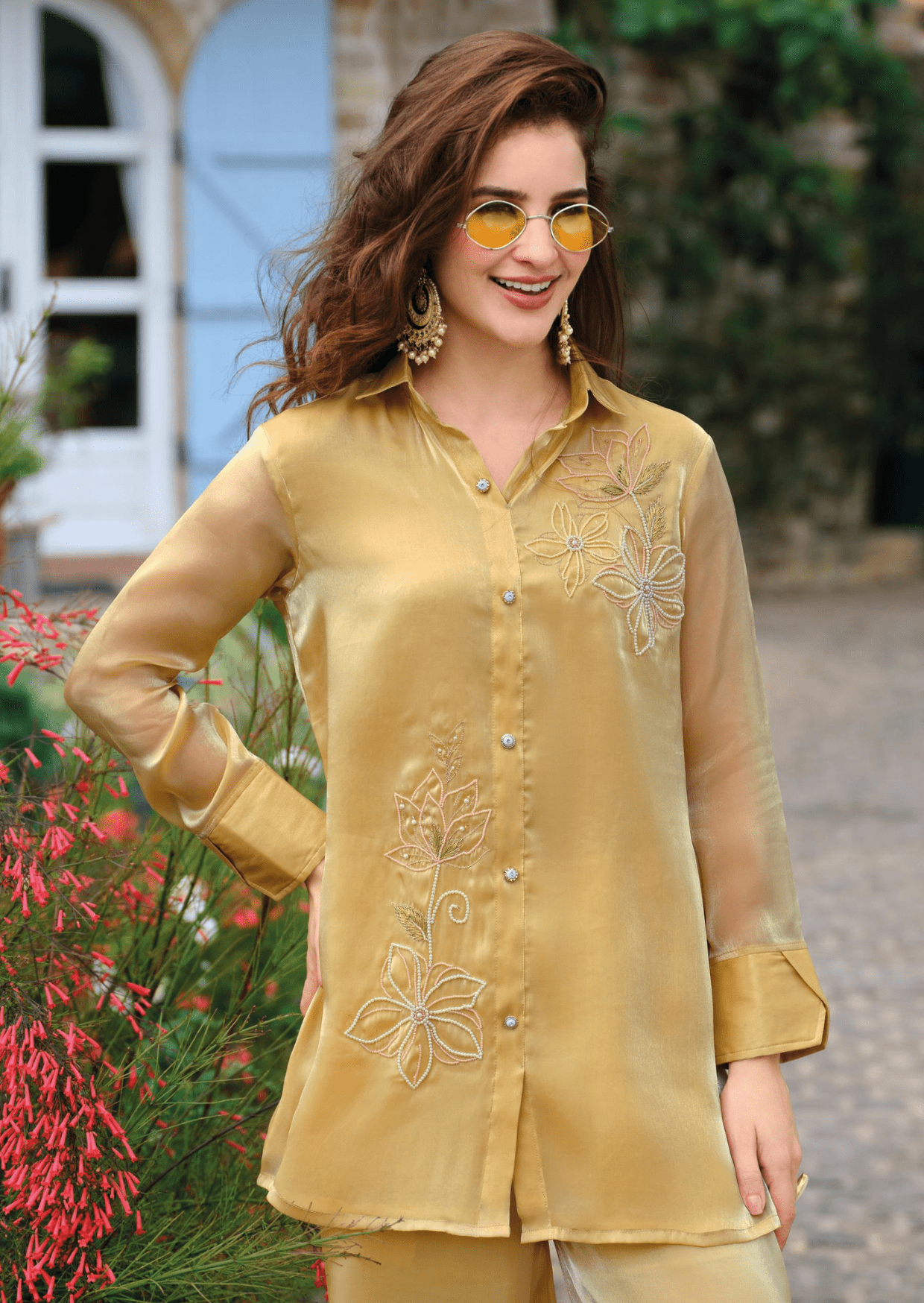 golden bloom silk co - ord set - yooneck