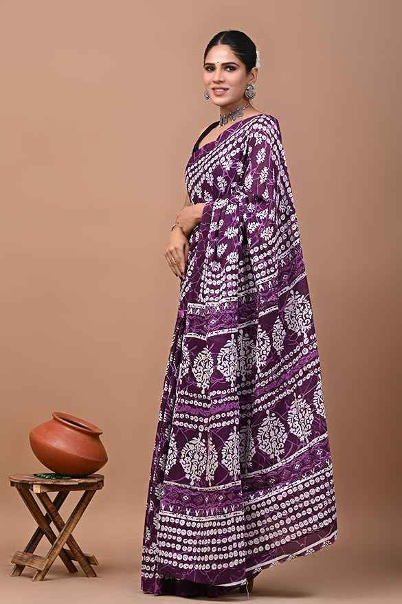 gulaabo vibe purple power in mulmul saree - yooneck