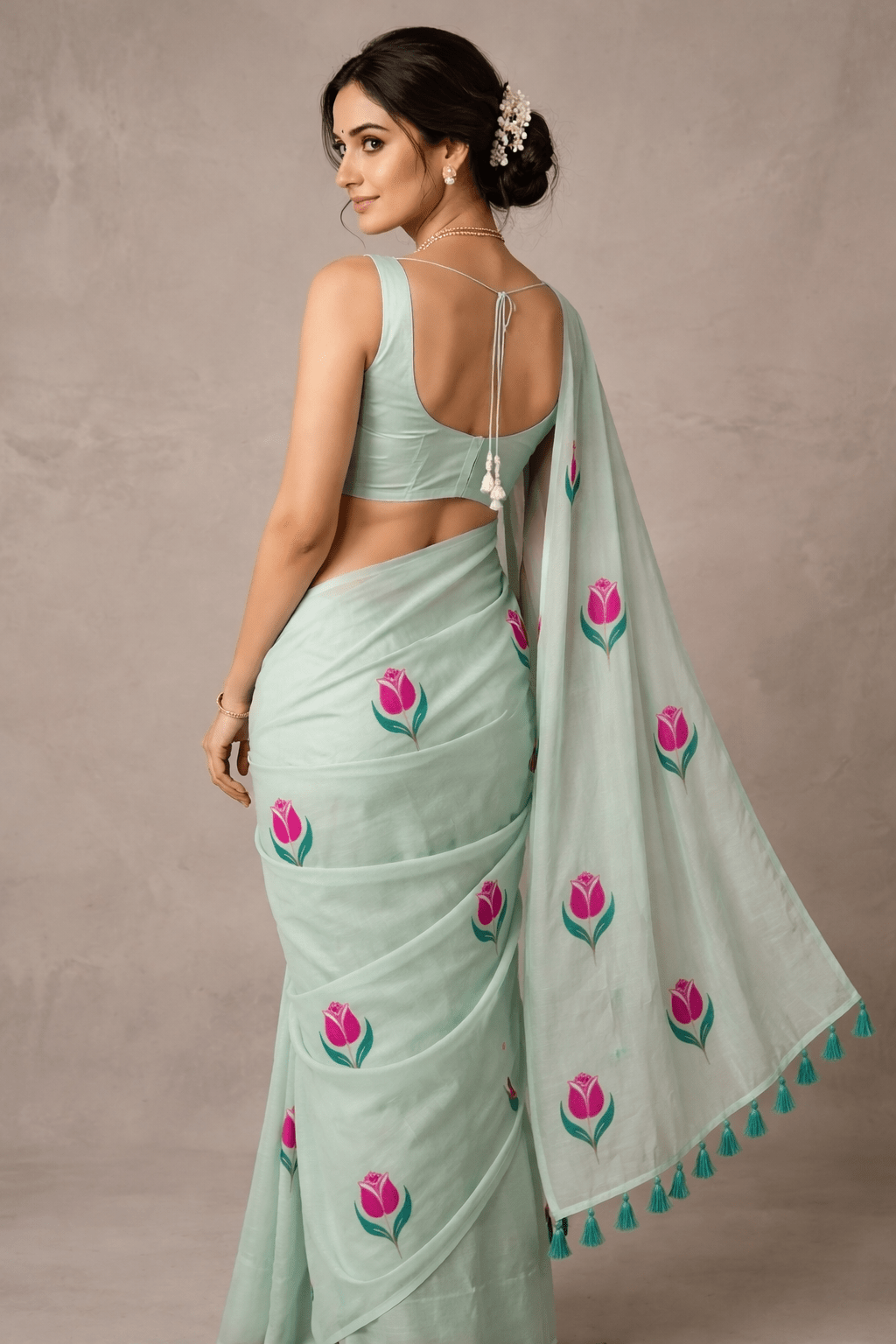 gulbahar handpainted mulmul cotton saree - yooneck