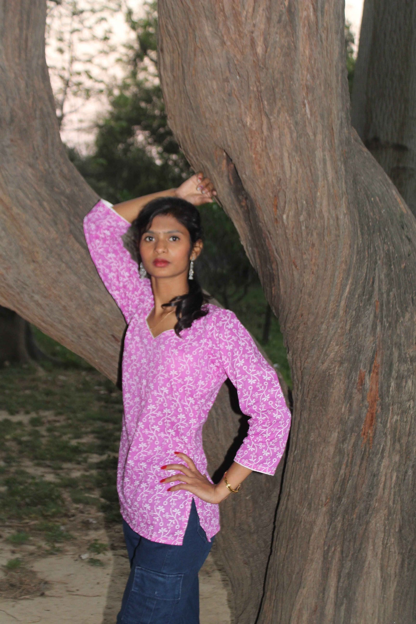 gulbahar pink kurti - stylish printed cotton kurti for everyday wear - yooneck