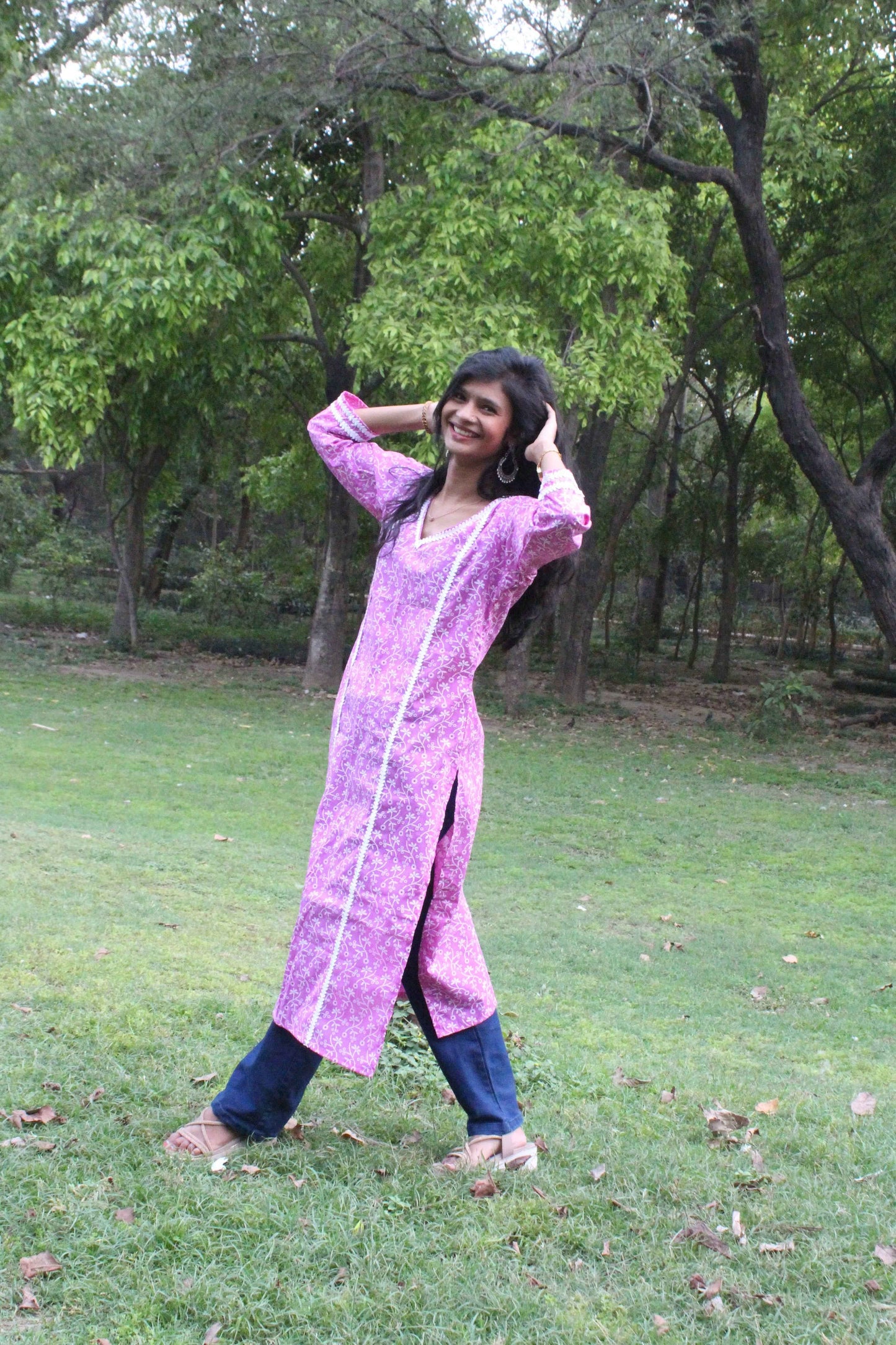 lavender grace straight kurti - yooneck