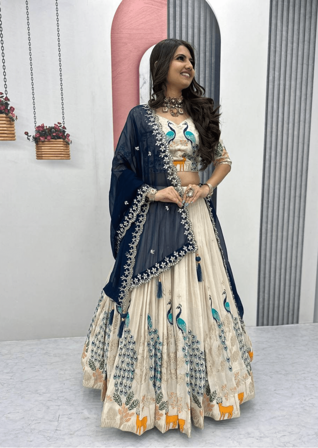 maharani vivaan peacock tissue silk lehenga set - yooneck