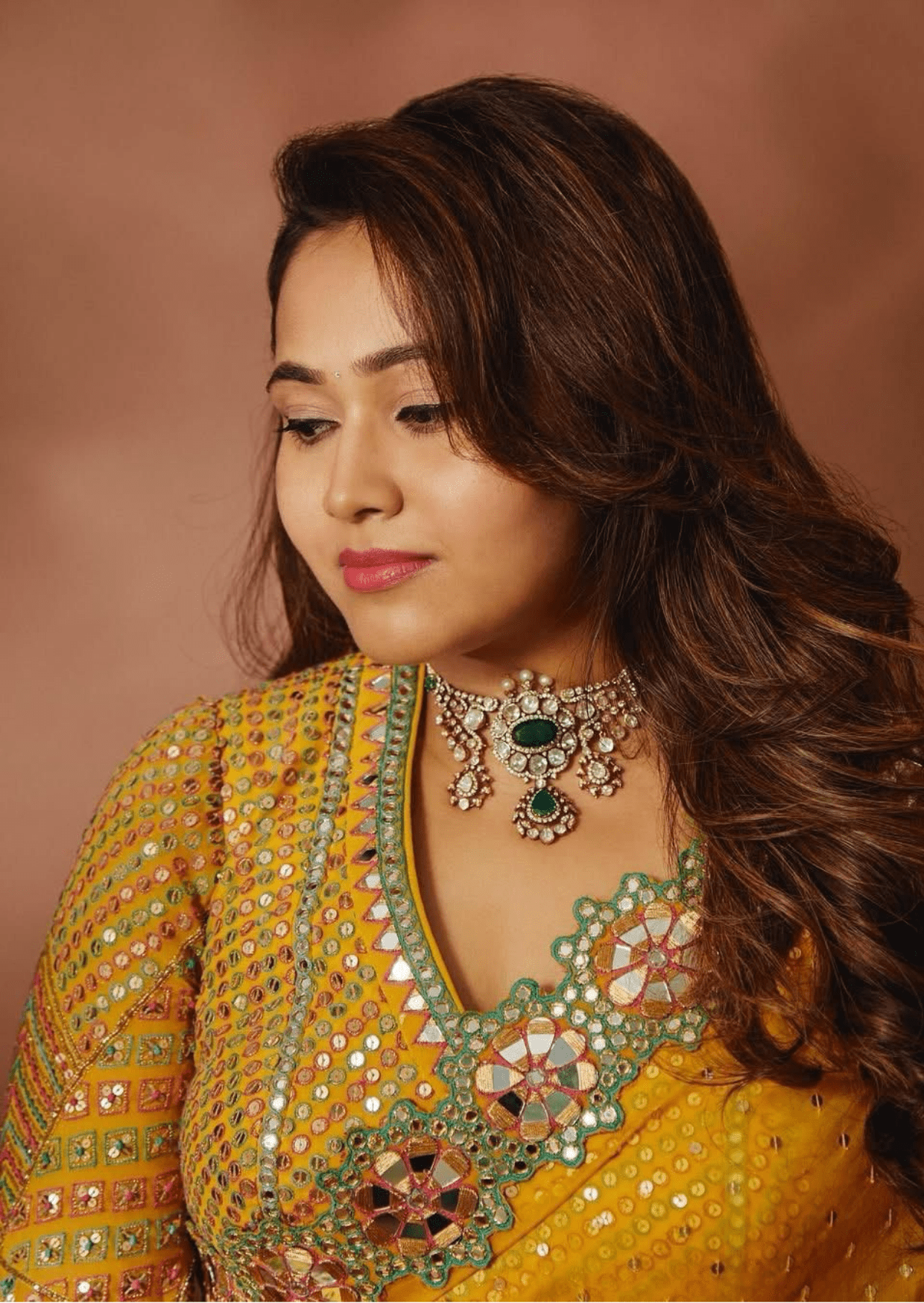 meher floral border mirror work saree - yooneck