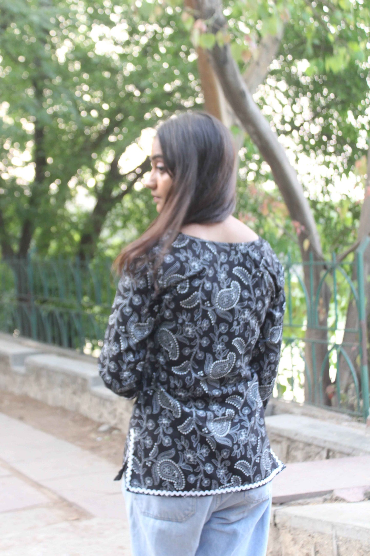 midnight blossom cotton kurti - yooneck