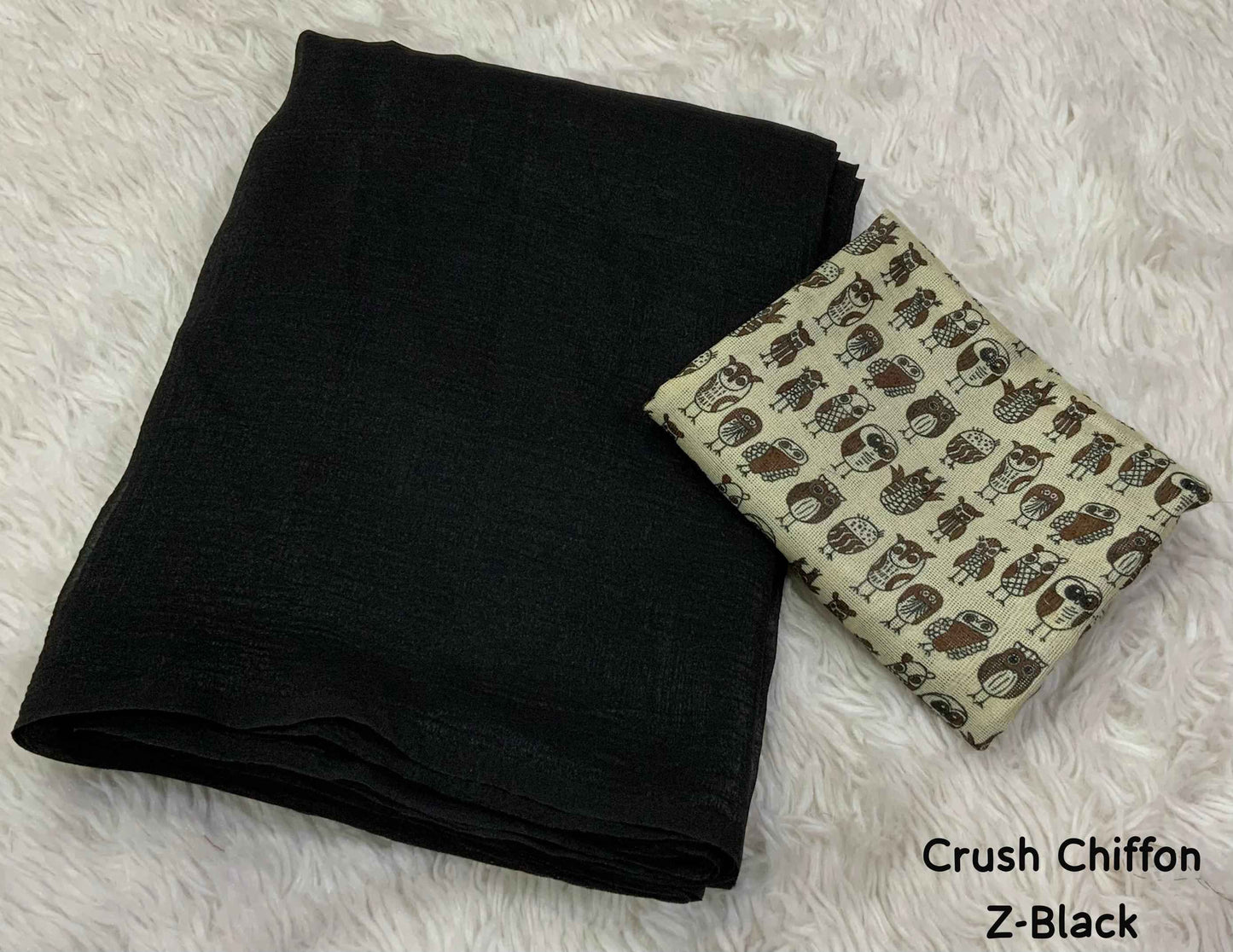 mrinalika noir soft crush chiffon saree with designer blouse - yooneck
