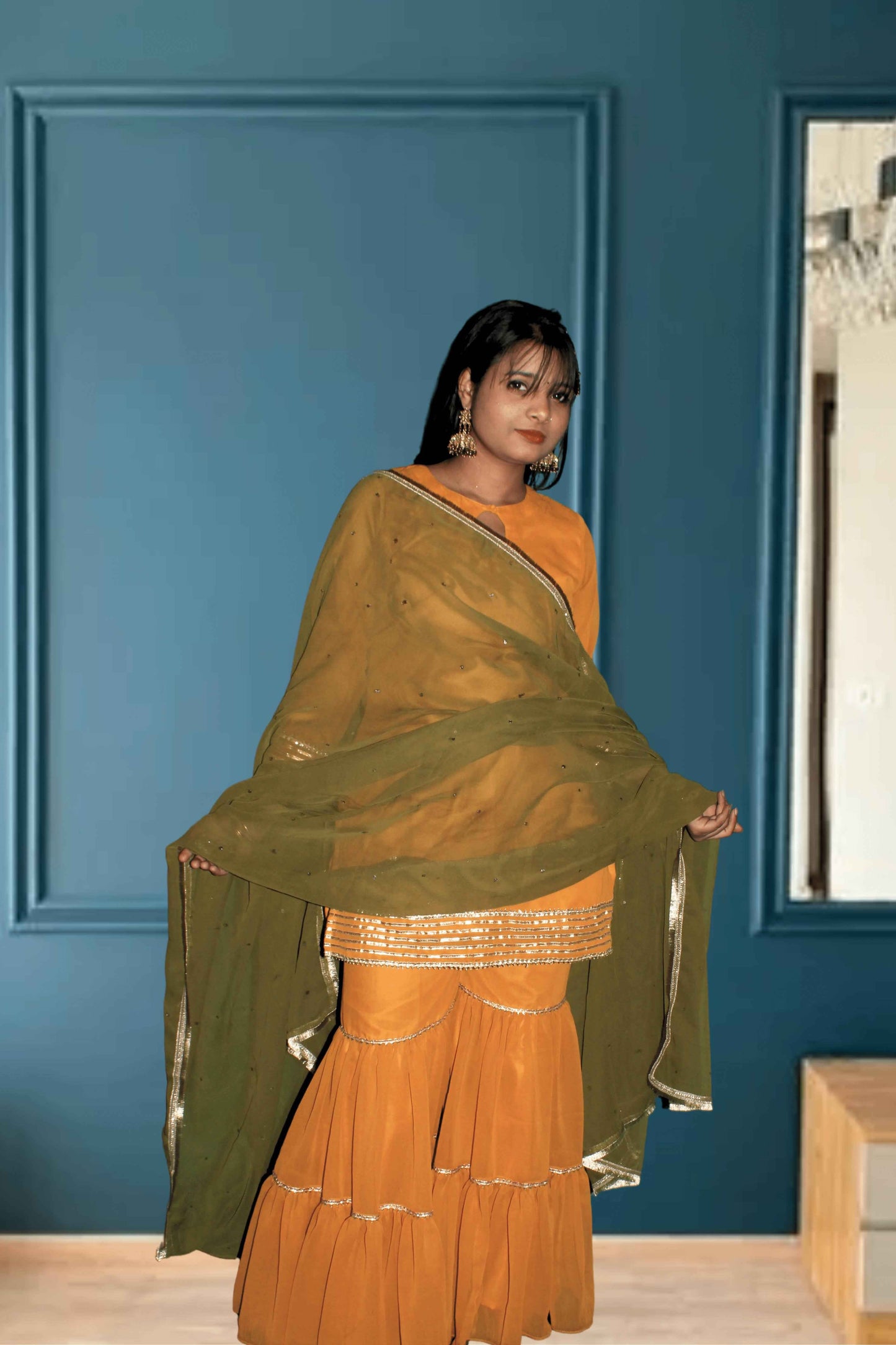 mustard bliss georgette sharara set - yooneck