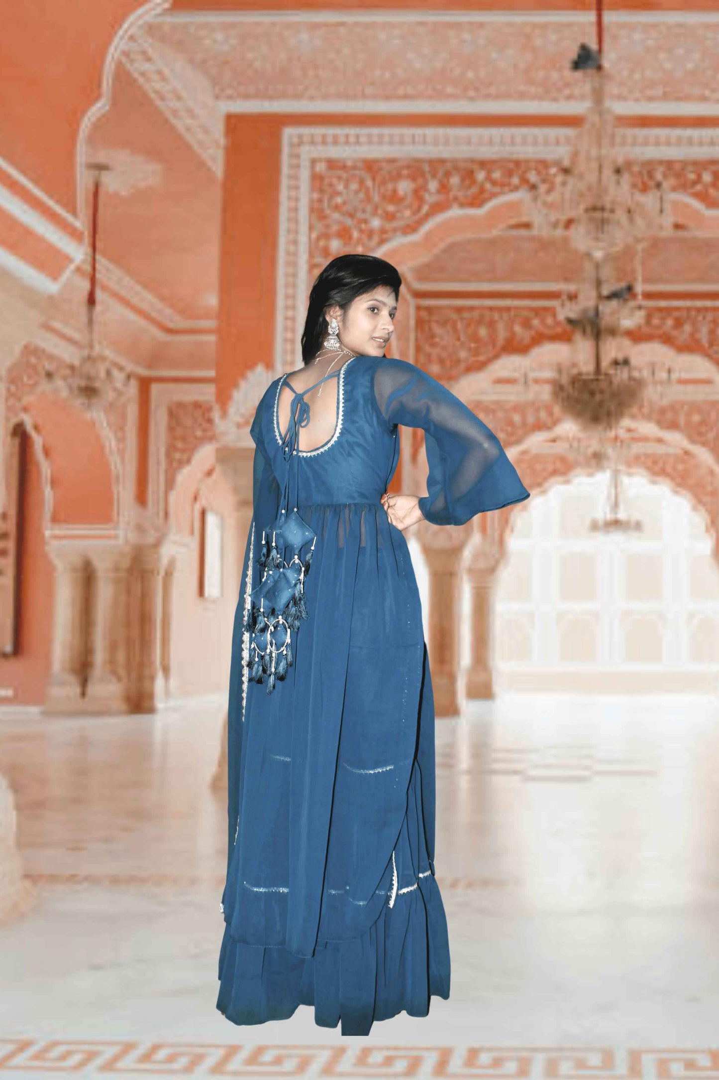 neelanjali graceful blue sharara set - yooneck