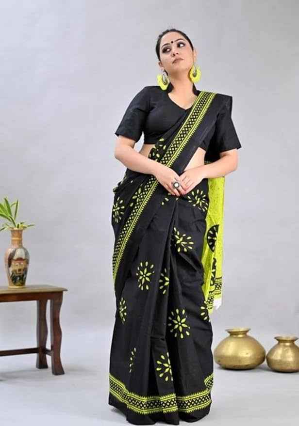 noor black mulmul cotton saree - yooneck